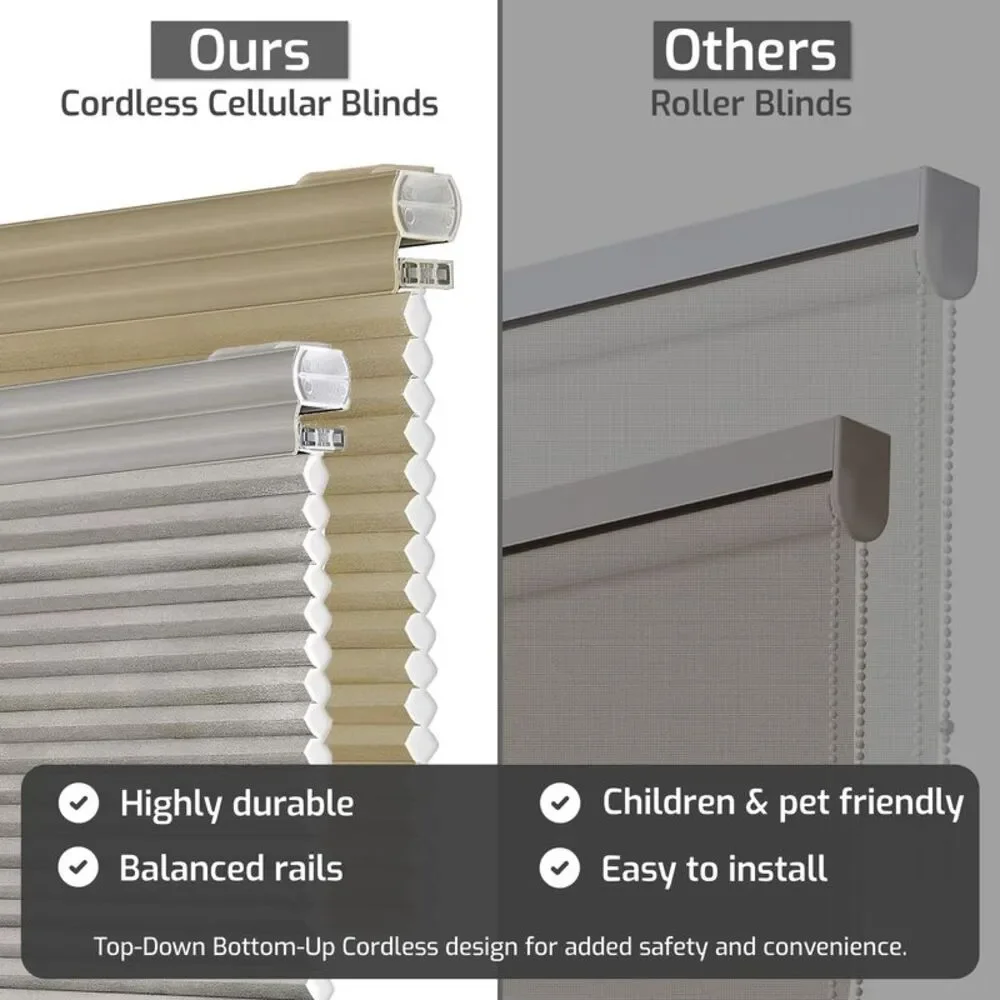 Cordless Window Blinds Cellular Top-Down Bottom-Up Honeycomb Pleated 3/8